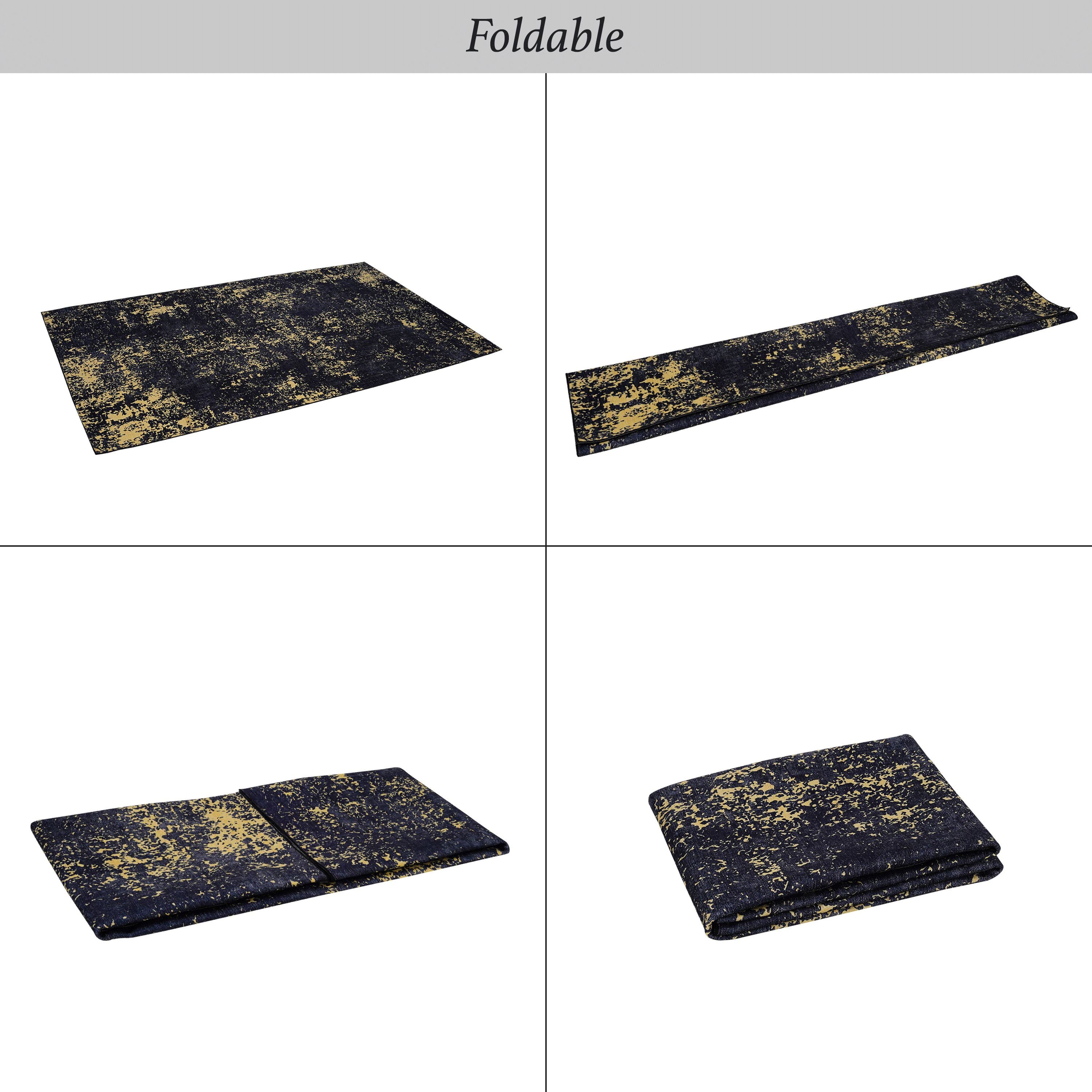 6x9 Non-Slip Machine Washable Area Rug with Low-Pile, Non-Shedding Kid and Pet Friendly Carpet, 72" L x 108" W x 0.15" H, Black+Gold