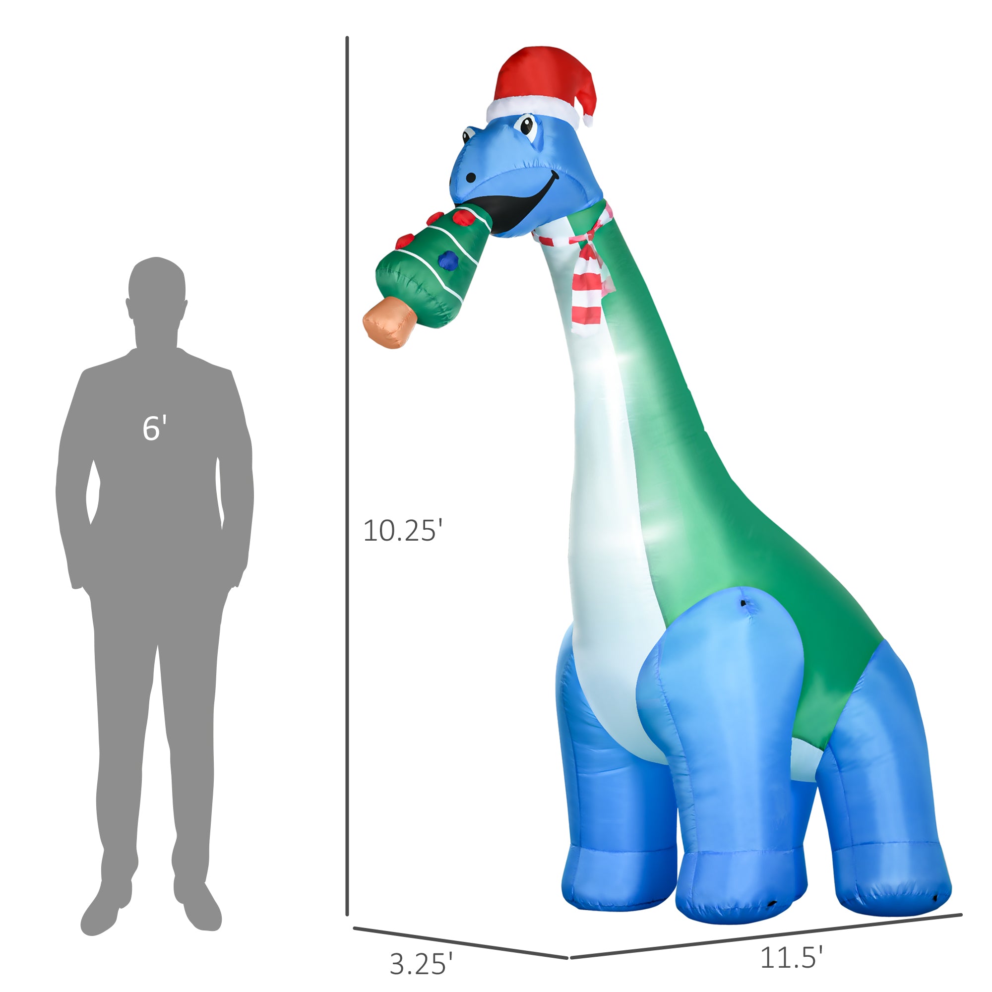 11FT Long Christmas Inflatables Outdoor Decorations Dinosaur with Christmas Tree in Mouth, Blow-Up LED Yard Christmas Decor, Waterproof