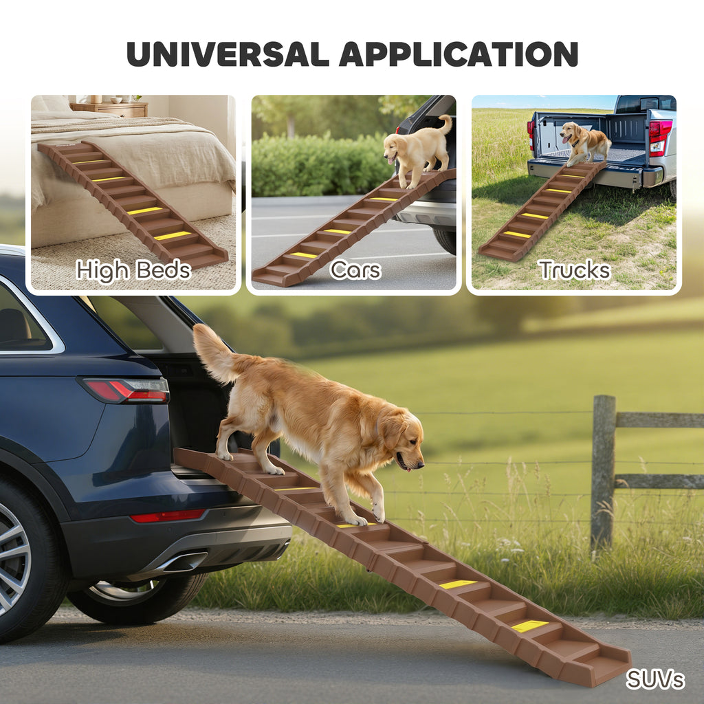 Dog Stairs for Car Truck SUV, Foldable Dog Ramp for Large Medium Small Dogs, Brown