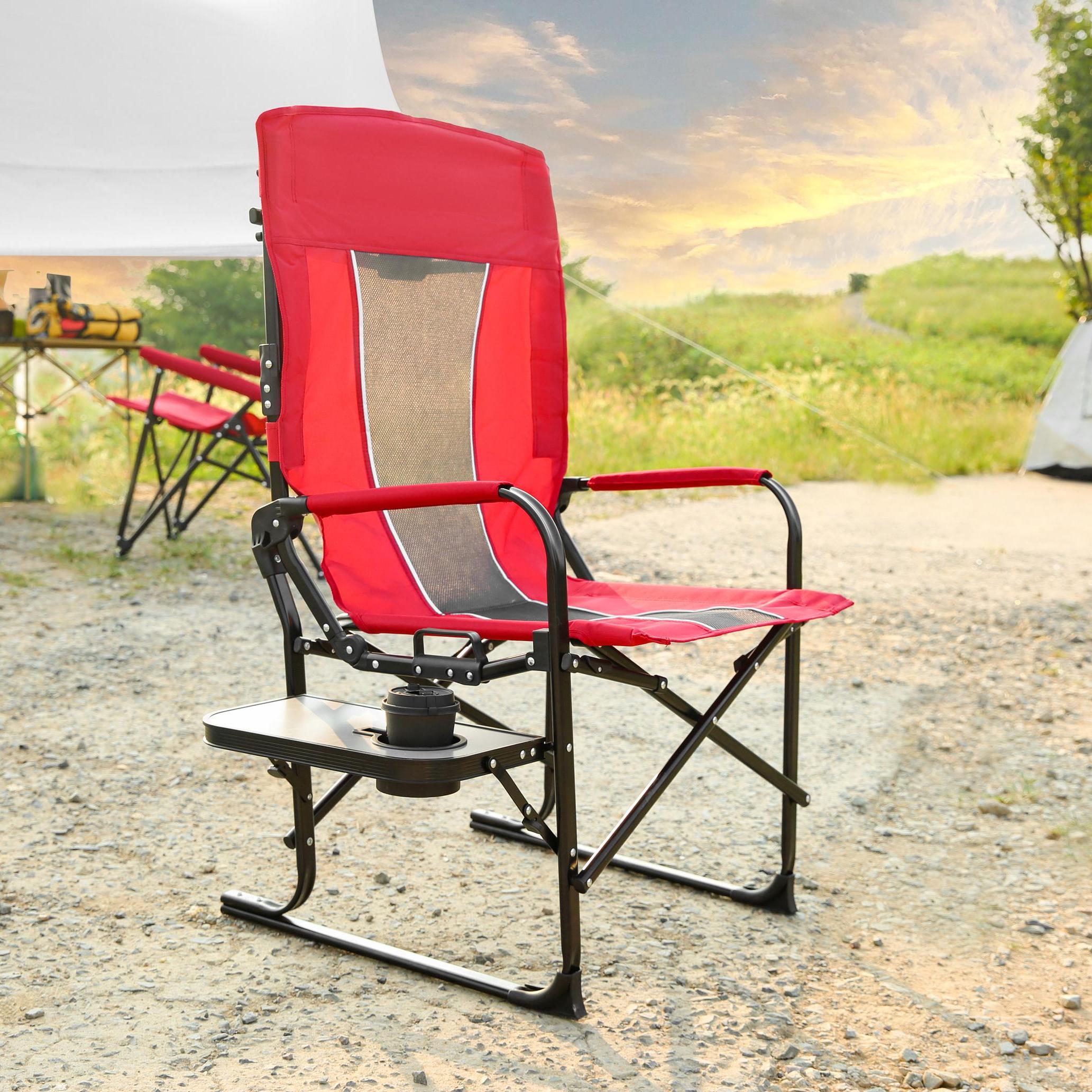 Camping Directors Chair with Side Table and Pocket, Steel Frame, Heavy Duty Oversized Portable Folding Chair, 25" L x 27.5" W x 43.5" H, Red