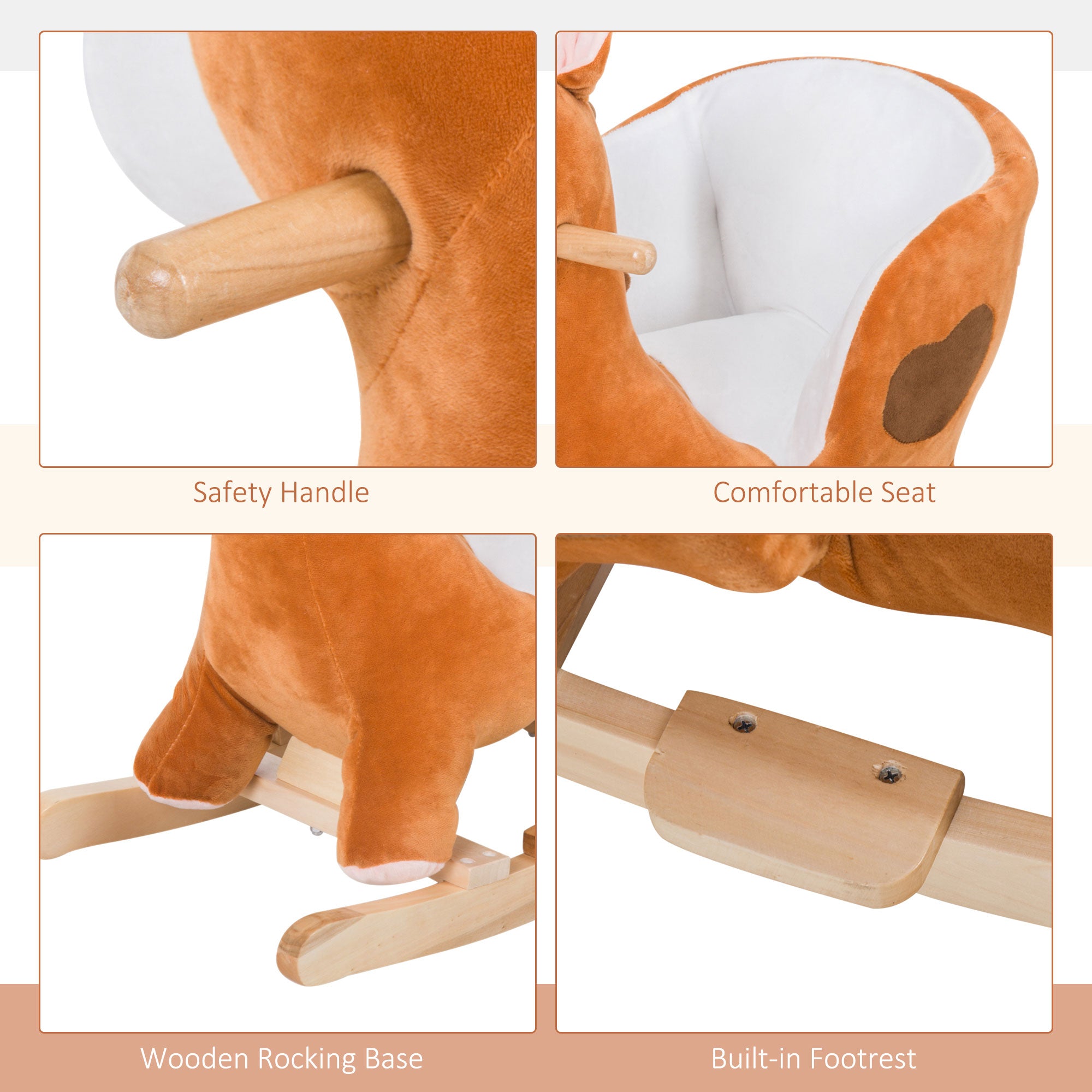 Kids Ride On Rocking Horse, Plush Animal Toy Sturdy Wooden Rocker with Songs for Boys or Girls