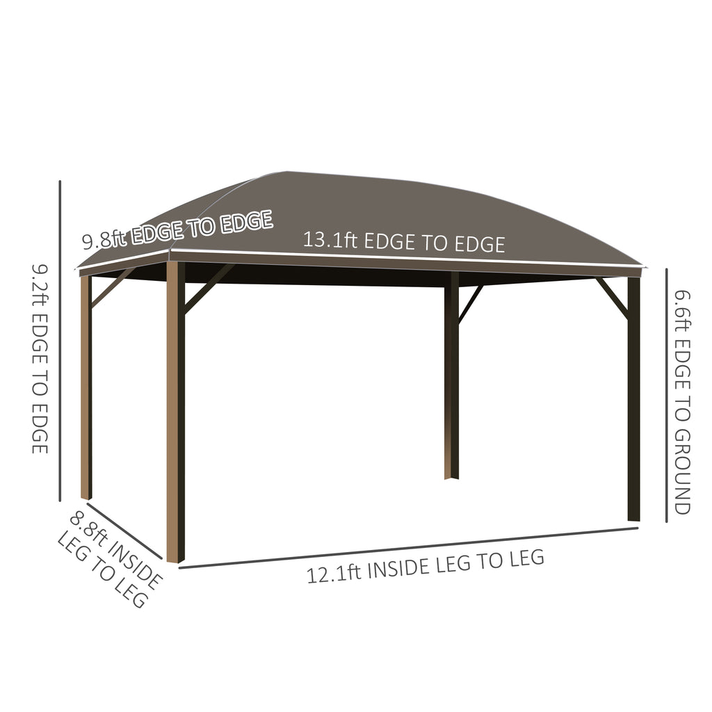 10' x 13' Hardtop Gazebo with Curtains, Netting, Pavilion with Steel Roof Ceiling Hook for Garden Patio, Brown