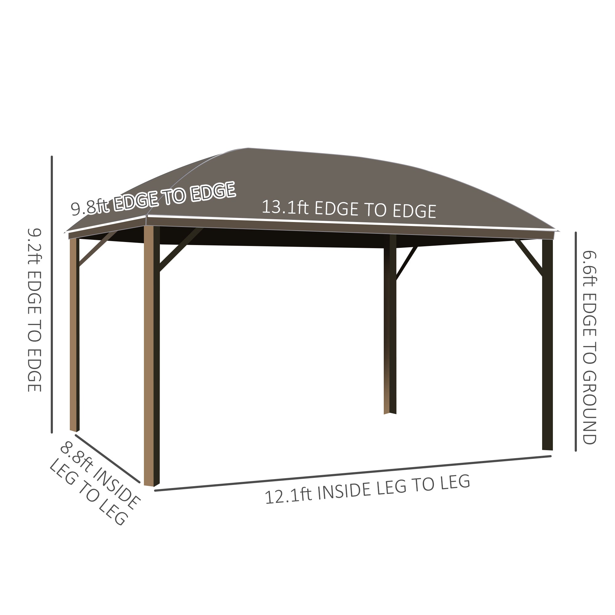 10' x 13' Hardtop Gazebo with Curtains, Netting, Pavilion with Steel Roof Ceiling Hook for Garden Patio, Brown