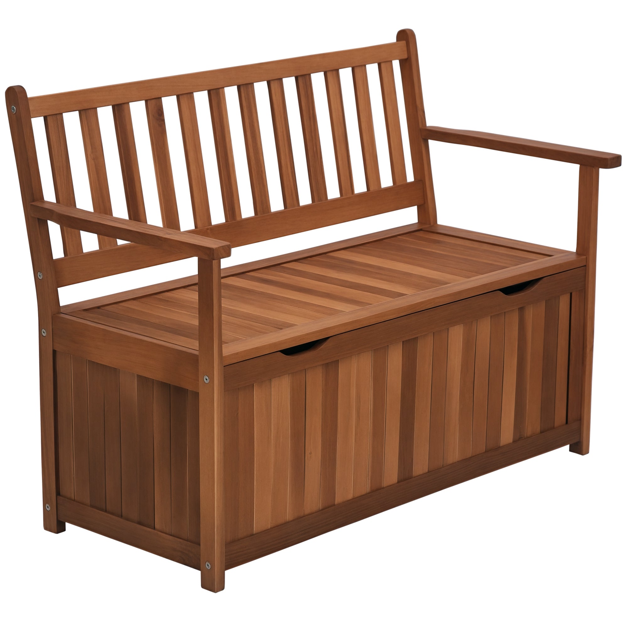 41 Gallon Outdoor Storage Bench, Wooden Deck Box with Inner Waterproof PE Lining, 2-Seat Container for Patio Garden Balcony Yard Store Garden Tools, Teak