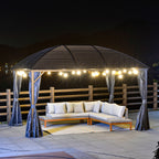 10' x 13' Hardtop Gazebo with Curtains, Netting, Pavilion with Steel Roof Ceiling Hook for Garden Patio, Gray