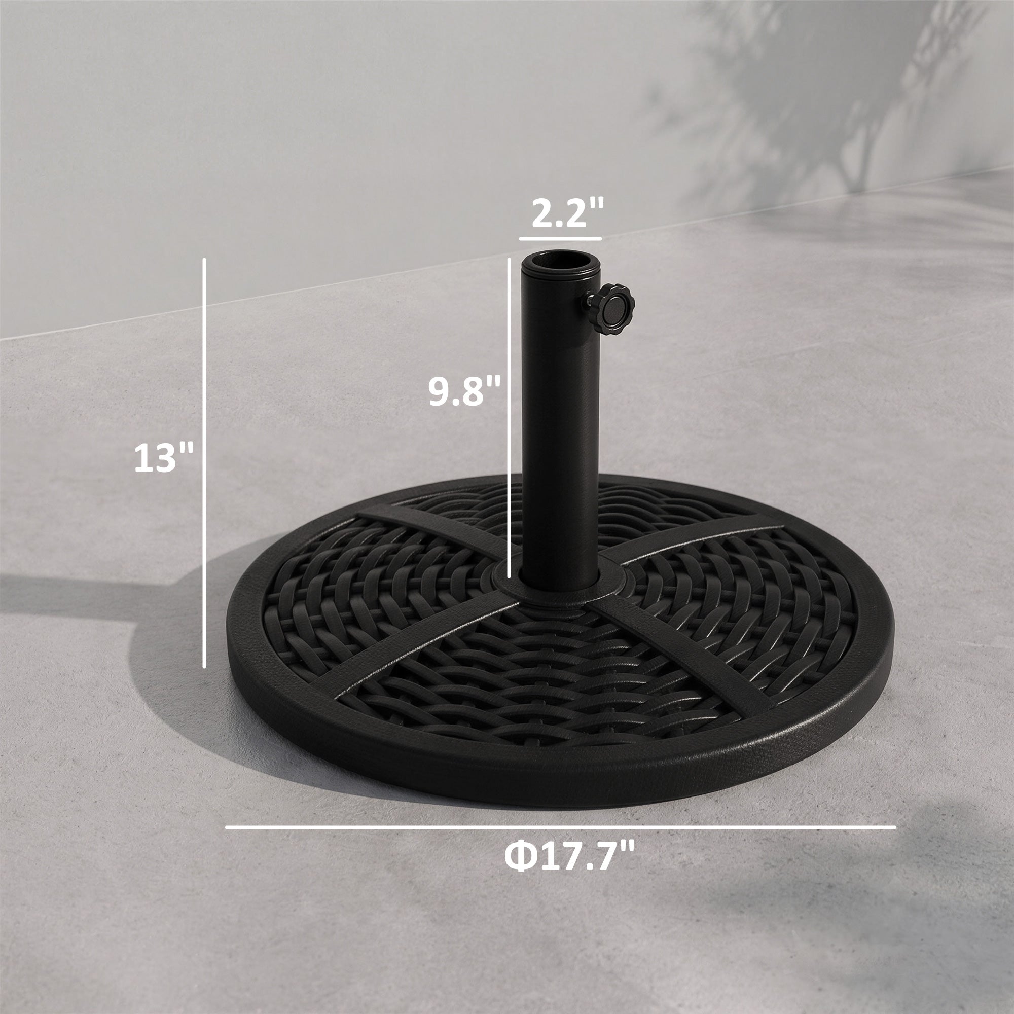 30 lbs. Market Umbrella Base Holder 18" Heavy Duty Round Parasol Stand with Rattan Design for Patio, Black