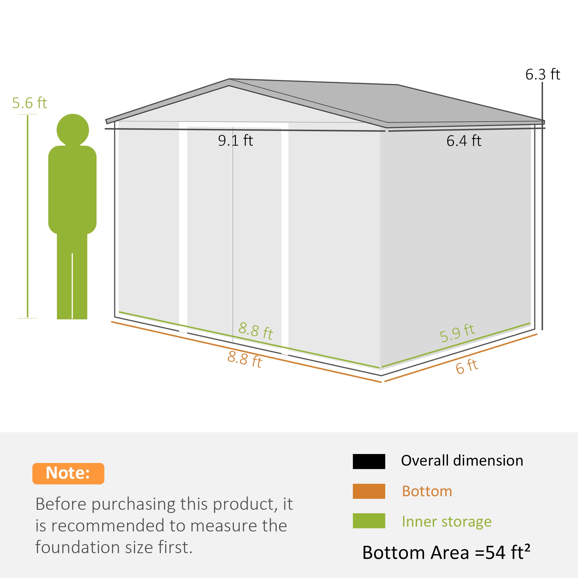 Outdoor Shed Garden Storage Shed Tool Storage Building with 4 Vents and 2 Sliding Doors, 9 x 6 FT, Brown