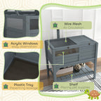 Tortoise Habitat with Shelf Storage Tortoise Gift Accessory with Weather Protection for Indoor, Gray