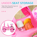 Foot to Floor Toddler Push Car w/ Horn, Light, Music, Anti-Over-Backwards Device & Underseat Storage, Pink
