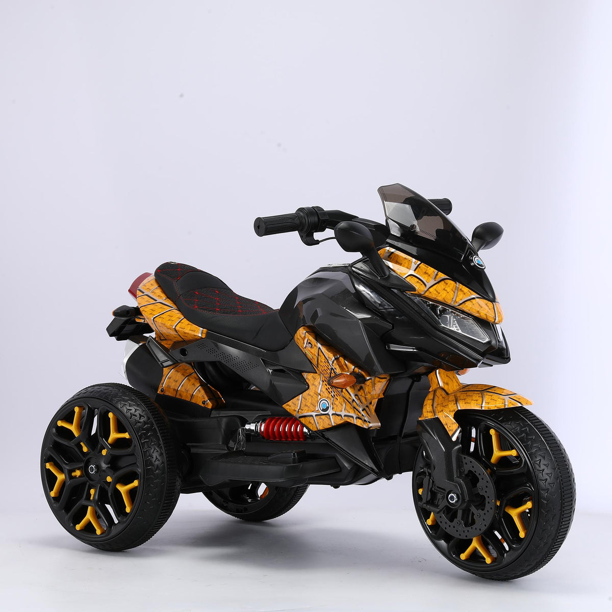 3-Wheel 12V Kids Electric Ride-On Motorcycle with Training Wheels and Headlight, Motorbike with MP3/USB, 43.5'' L x 23.5'' W x 29'' H, Yellow