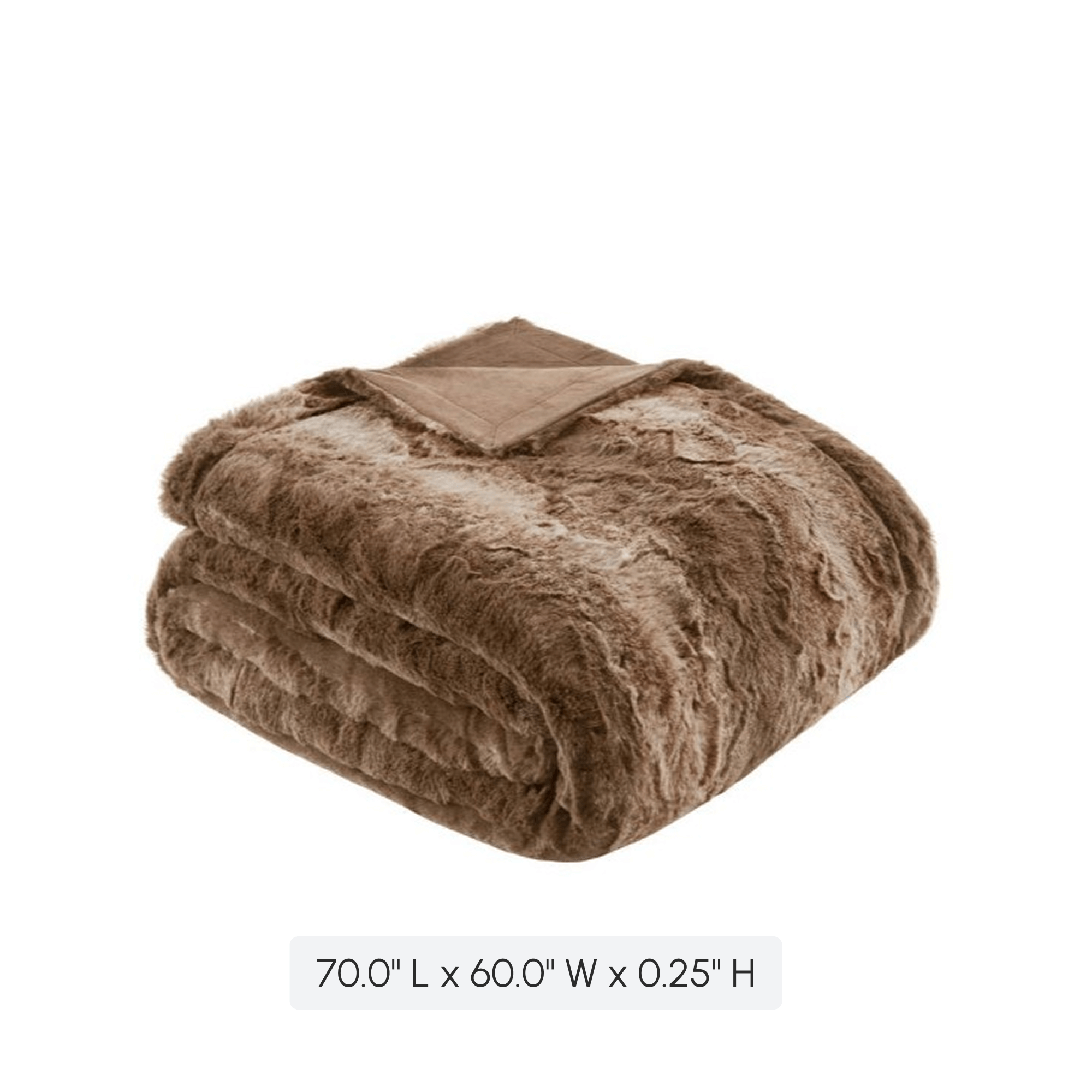 Oversized Faux Fur Throw with Faux Mink Reverse, OEKO-TEX Certified, Luxurious Machine Washable Blanket, 70" L x 60" W x 0.25" H, Tan