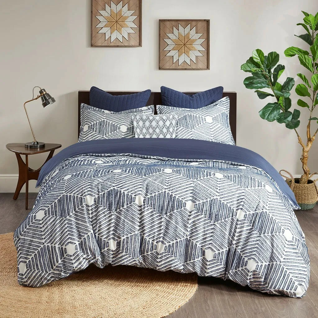 Machine Washable Cotton Quilted Euro Sham with Hidden Zipper, Embroidered Pillow Cover for Home Decor, 26" L x 26" W x 0.25" H, Navy