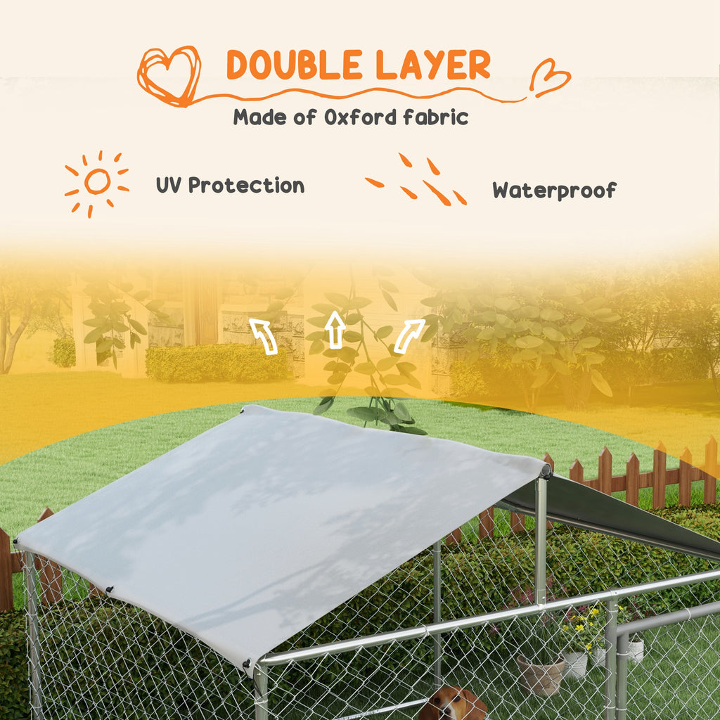 6.6' x 6.6' x 4.9' Dog Kennel Outdoor for Small Medium Dogs with Waterproof Roof, Silver