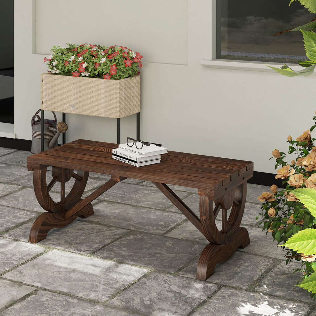 2-Person Wooden Garden Bench, Outdoor Wagon Wheel Porch Bench for Backyard Garden, Support 550 LBS, Rustic Country Style Patio Furniture, Brown