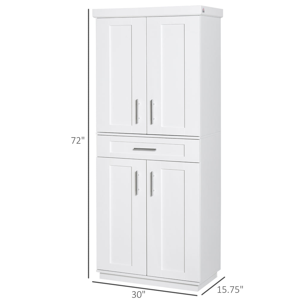 White Pantry Cabinet with Adjustable Shelving for Kitchen, Perfect for Family, White