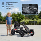 Kids Pedal Go Kart, Outdoor Ride on Toys with Adjustable Seat, Sharp Handling, Handbrake, 4 Non-Slip Rubber Wheels for Boys & Girls Aged 5-12 Years Old, Black