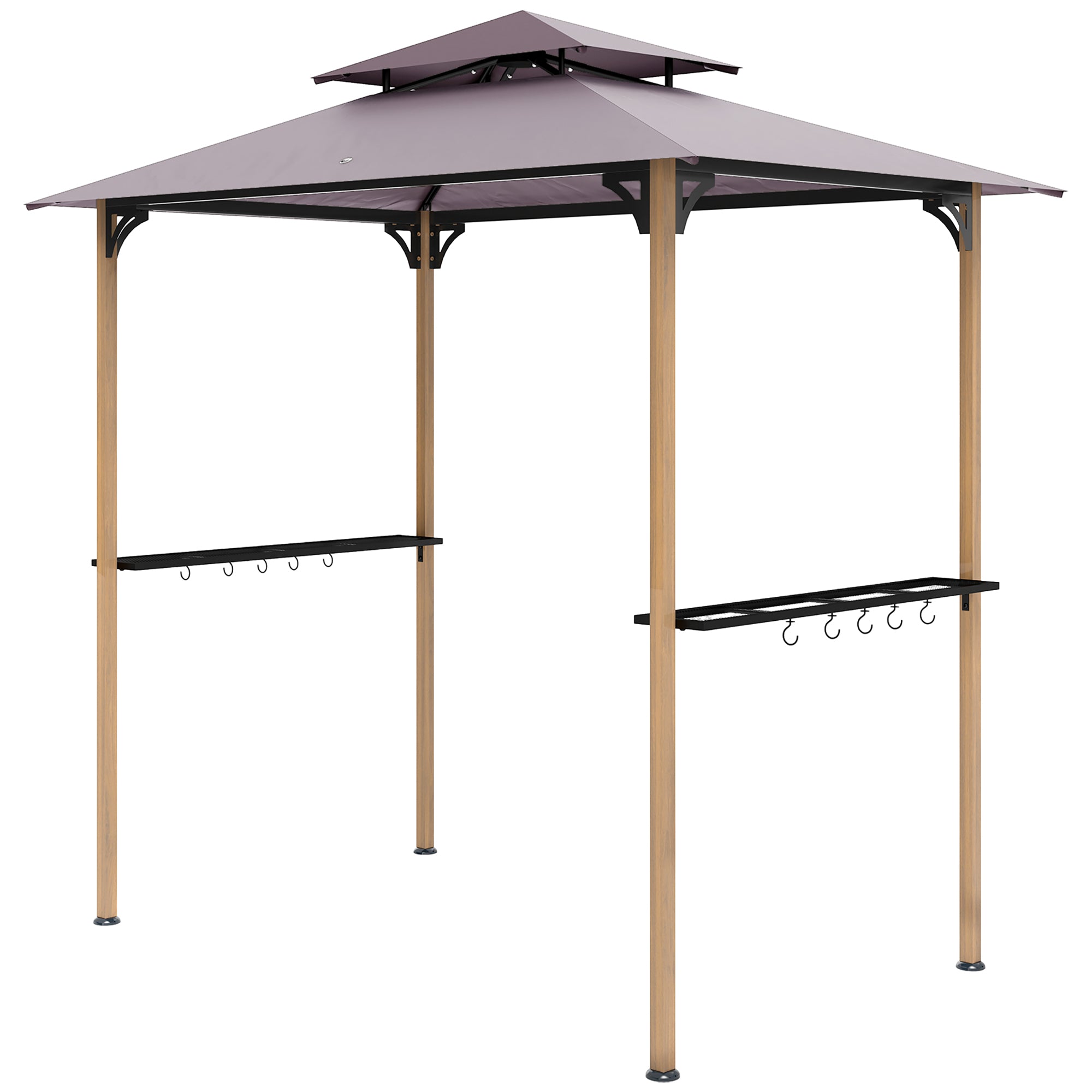 8' x 5' Grill Gazebo, Double Tiered Barbecue Grill Gazebo Shelter with 2 Side Shelves and 10 Hooks for Patio, Garden