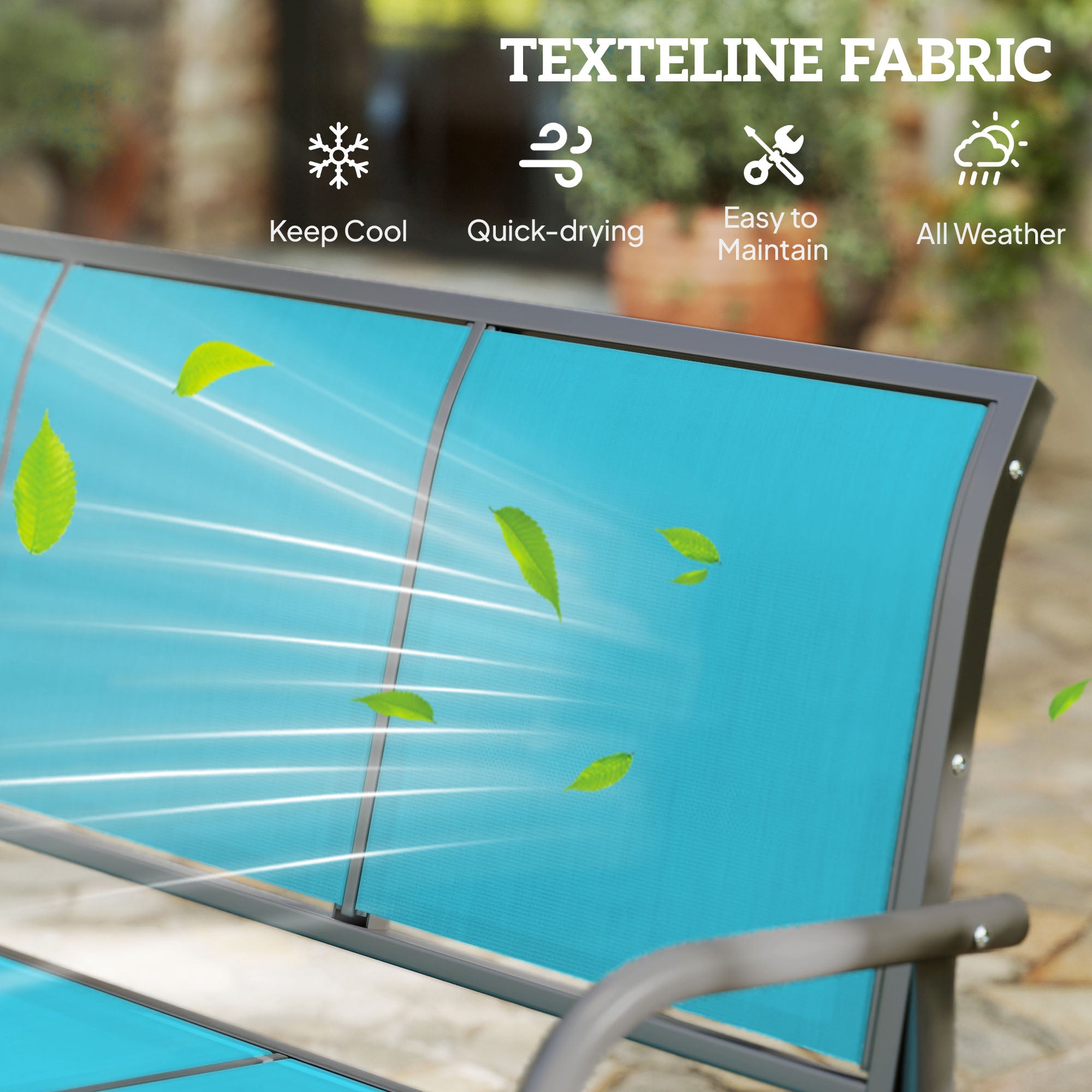 3-Person Outdoor Patio Glider Bench, Porch Glider Swing with 3 Seats, Breathable Mesh Fabric, Metal Frame, Blue