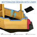 Kids Wooden Sandbox, w/ Canopy Bench Seat Storage Space, Aged 3-8 Years Old