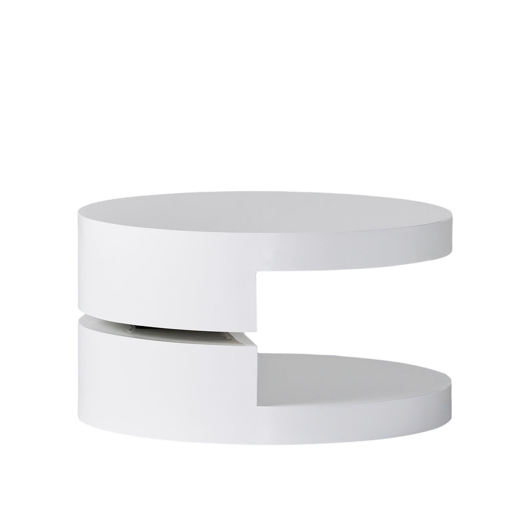 Modern Rotating Coffee Table with 2 Circular Swivel Levels, High Gloss Finish, 23.6" x 23.6" x 13", White