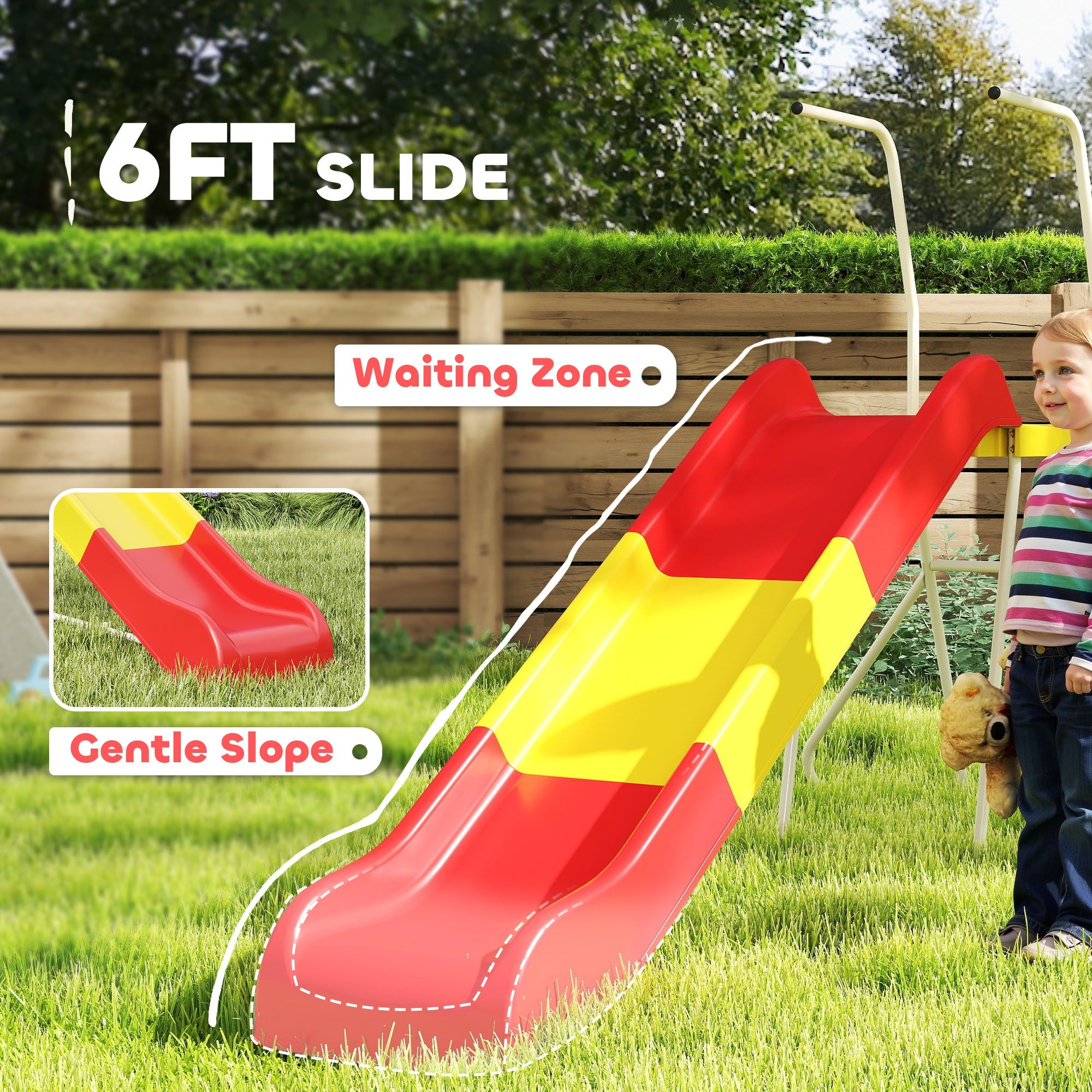6ft Slide for Kids, Metal Freestanding Playground Equipment with Climbing Ladder, for Backyard, Outdoor, Indoor, Red