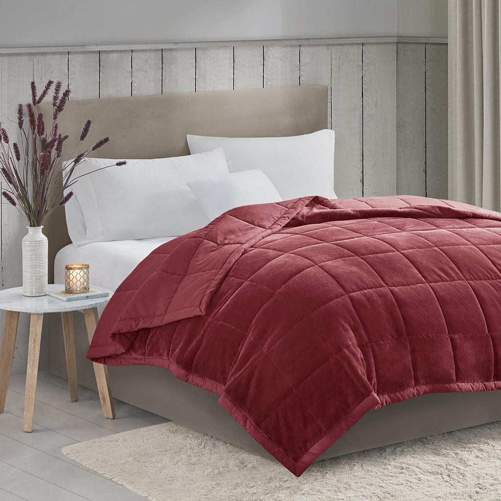 Reversible Smart Temperature Down Alternative Blanket with Plush to Microfiber, OEKO-TEX Certified, Machine Washable, 90" L x 90" W x 0.25" H, Burgundy