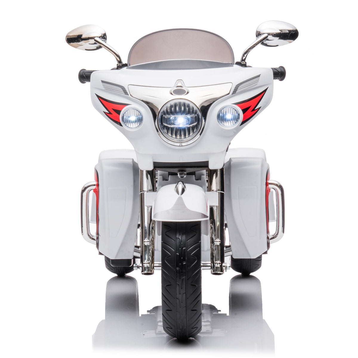 2-Seat 12V Kids Electric Ride-On Motorcycle with Storage Trunk, 3-Wheel Motorbike with MP3 and Bluetooth, 43.5'' L x 19'' W x 26.5'' H, White