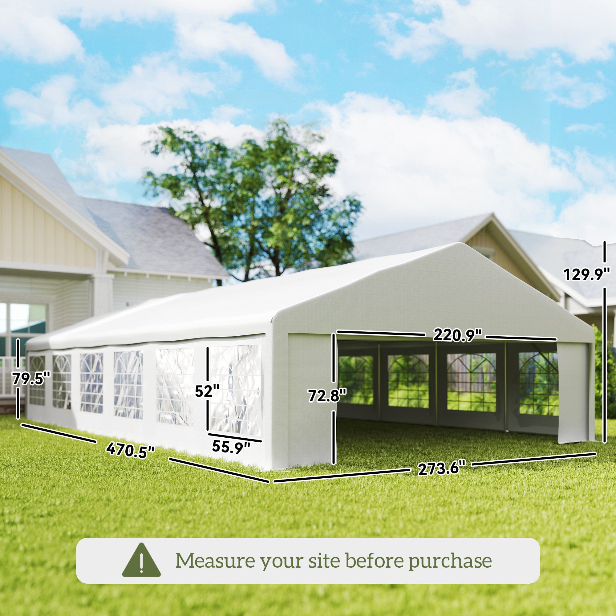 23' x 39' Large Outdoor Carport Canopy Party Tent with Removable Protective Sidewalls & Windows, White