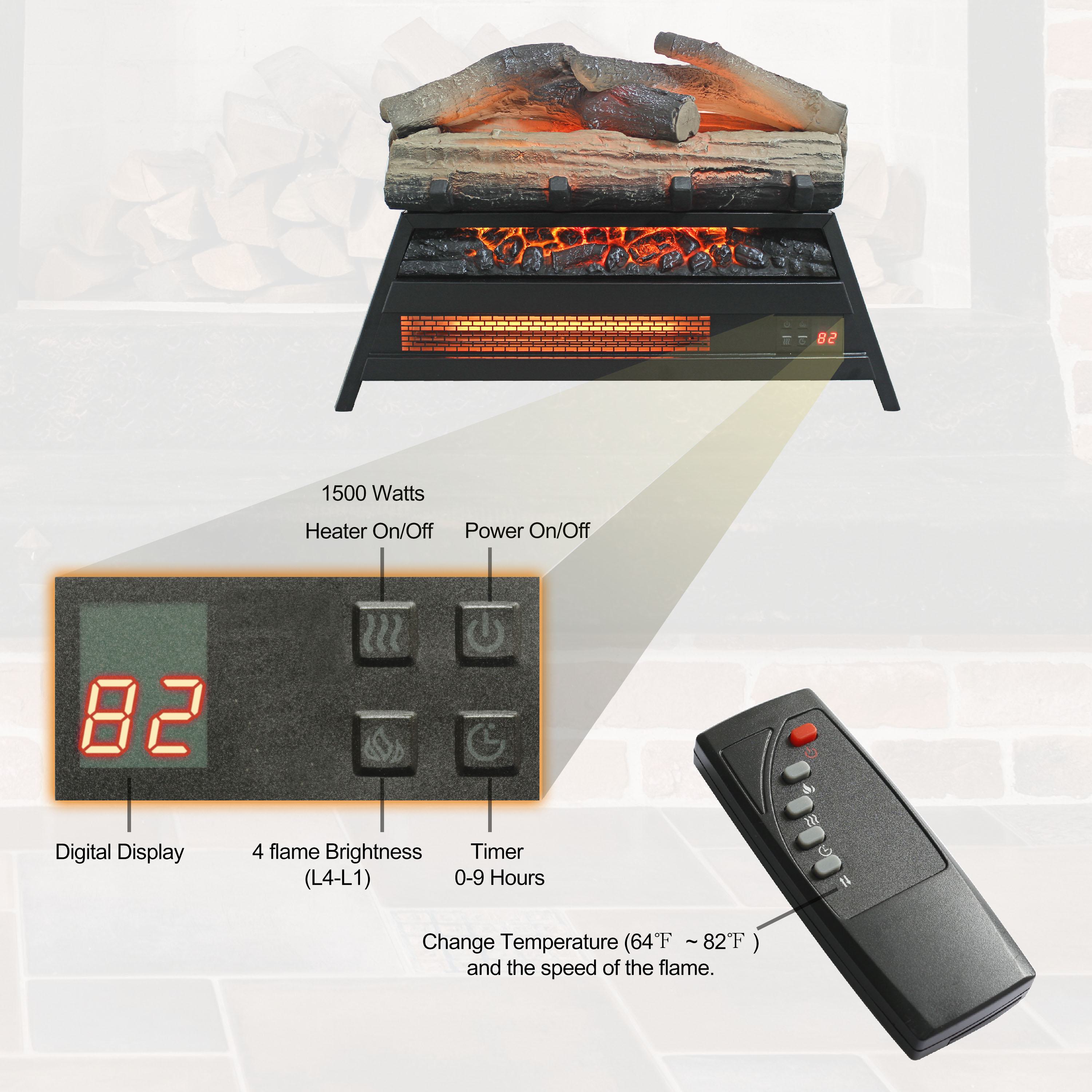23" Remote Control 3D Electric Fireplace Insert with Infrared Heater, Adjustable Flame Brightness, and Timer Function, Antique Black