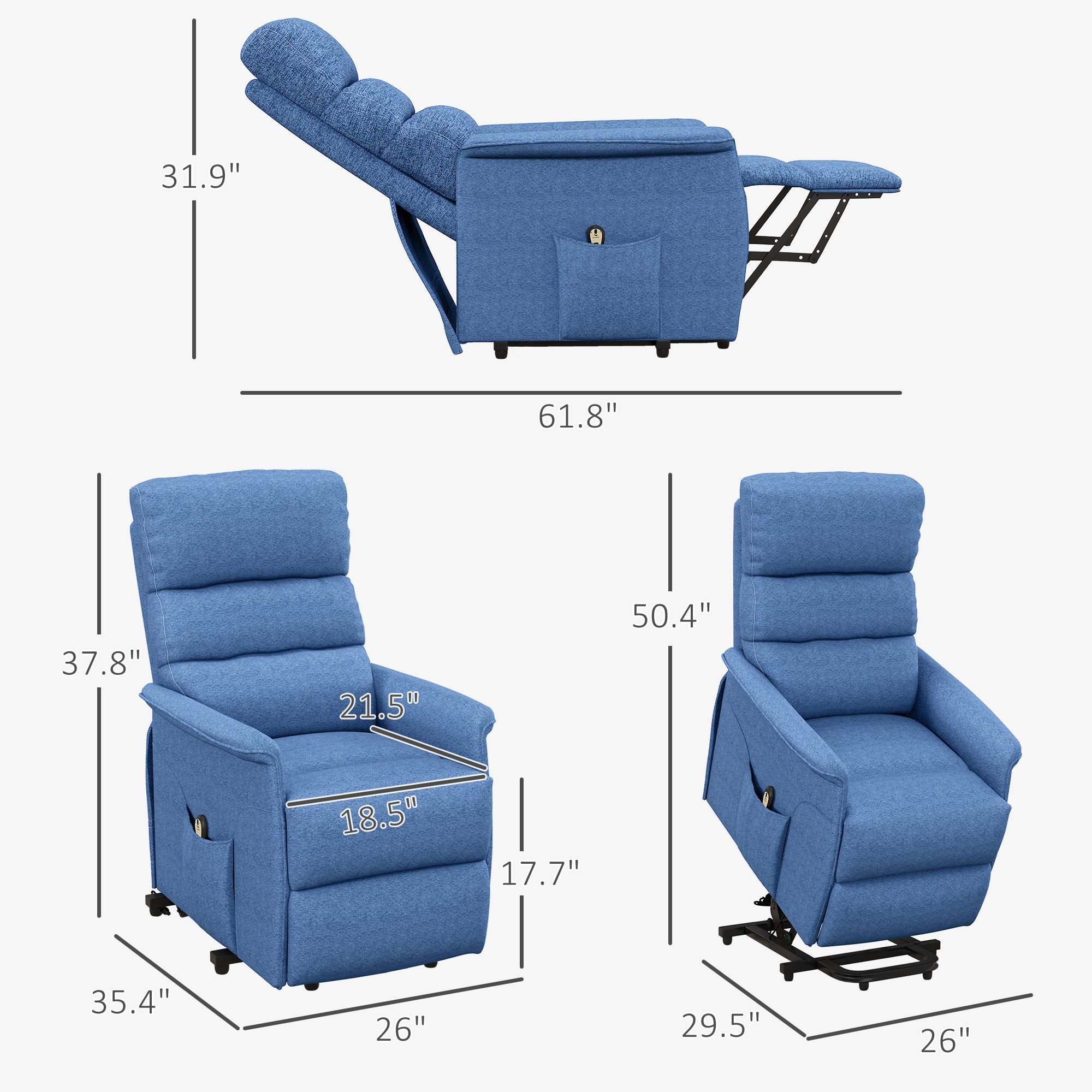 Power Lift Chair for Seniors, Electric Lift Recliner Chair with Remote Control, Side Pockets for Living Room, Blue