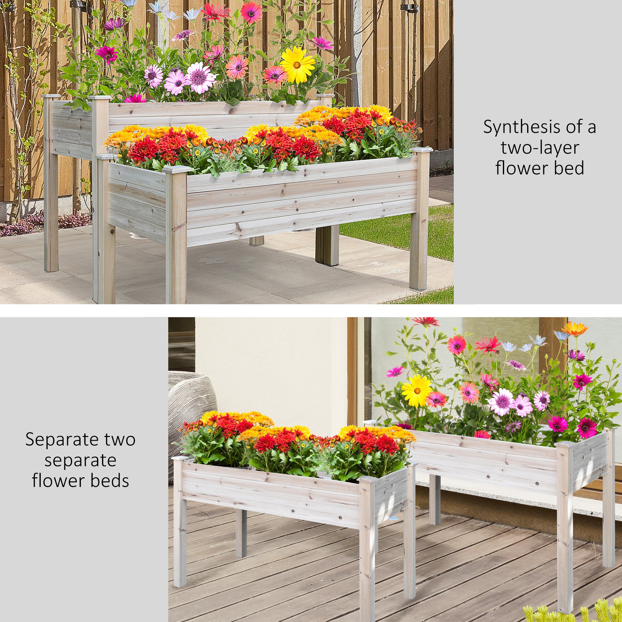 Two-Tier Wooden Elevated Garden Bed with Legs, Large Capacity 45x45 Outdoor Planter for Vegetables, Flowers, and Herbs, Ideal for Gardeners, Natural