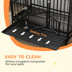 48" Heavy Duty Dog Crate with 4 Lockable Wheels, Double Doors, and Removable Tray, for XL and L Dogs