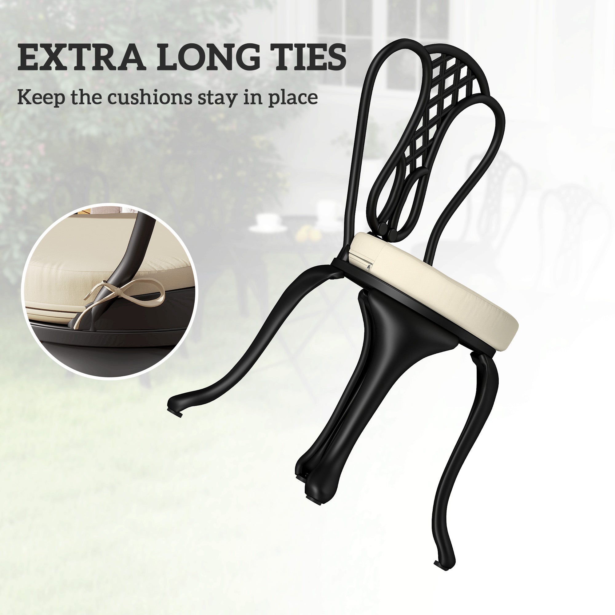 Patio Chair Cushions Set of 4 Round Seat Cushions for Dining Bistro Chairs Machine Washable, 15" x 15" x 3", Cream White