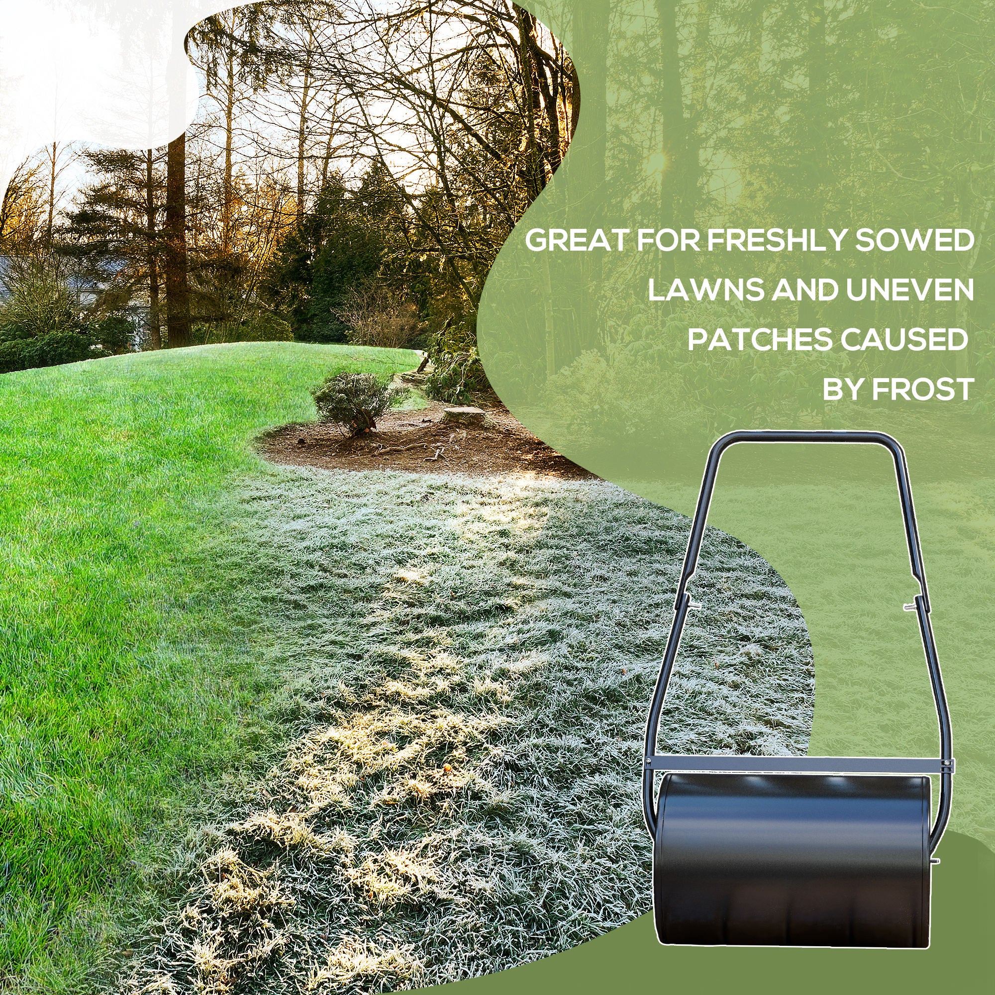 38L Heavy Duty Push/Tow Behind Lawn Roller, U-handle Garden Roller Filled with Water or Sand