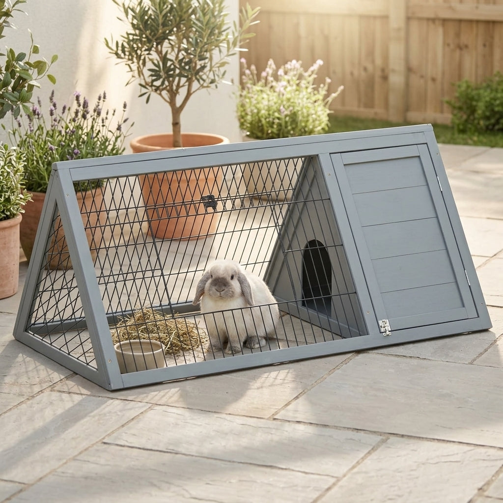 Rabbit Hutch Outdoor, Wooden Chicken Coop with Run, Outdoor Small Animal Cage for Rabbit, Small Duck and Chicken, for Garden, Backyard, Farms, 46" x 24.5" x 21", Light Gray