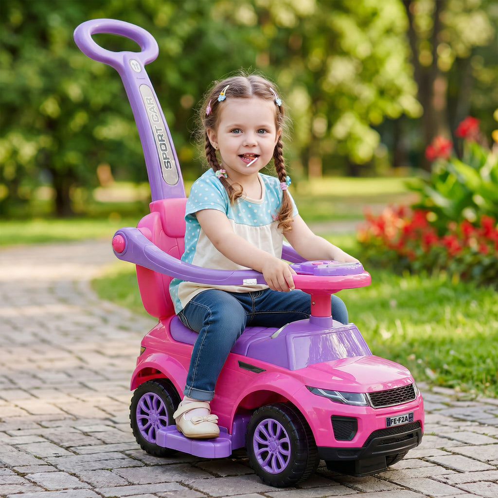 3 In 1 Push Cars for Toddlers Kid Ride on Push Car Stroller Sliding Car with Horn Music Light Function Secure Bar Ride on Toy for Boy Girl 18-36 Months, Pink