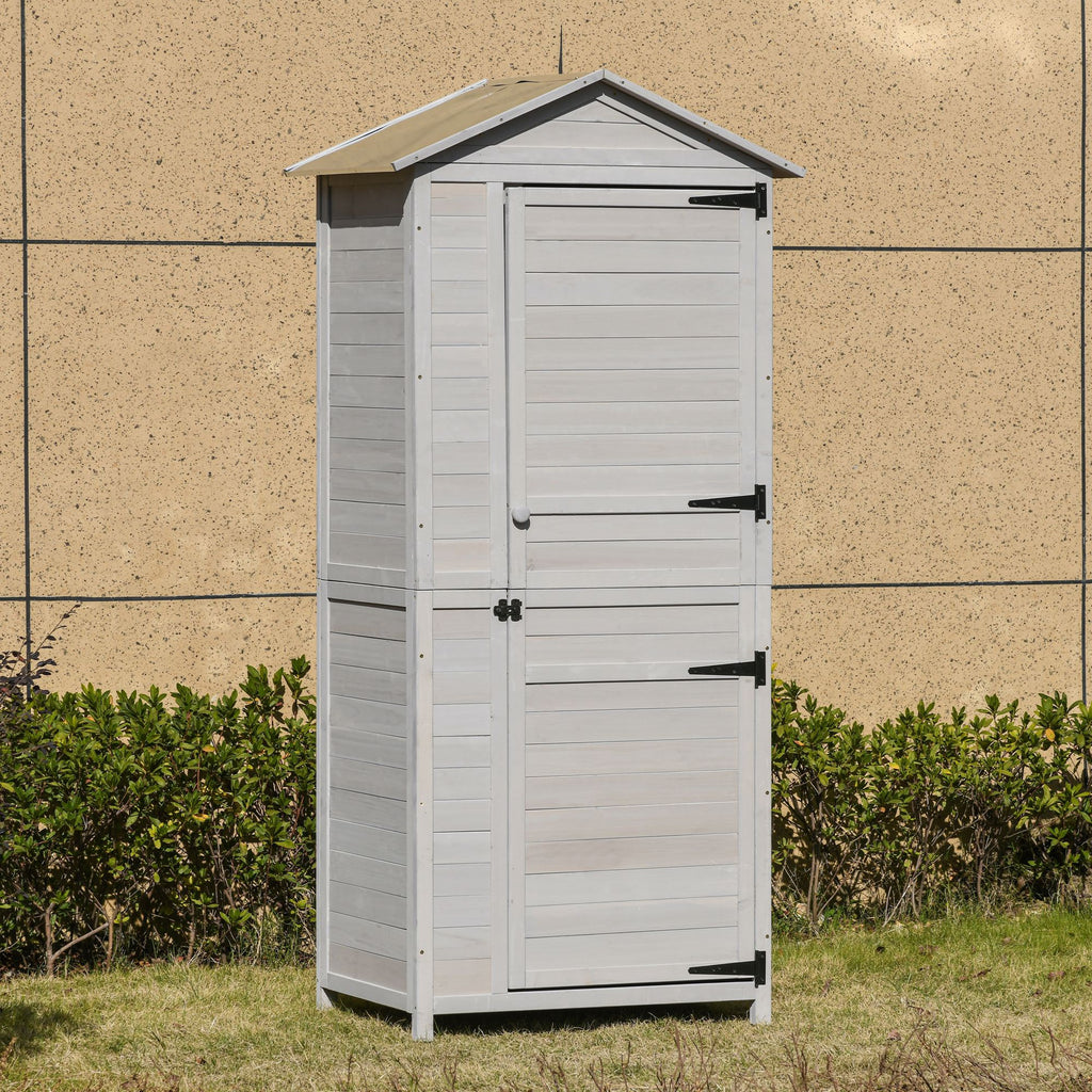 Wooden Garden Cabinet 4-Tier Storage Shed Lockable Organizer w/ Foot Pad Handle