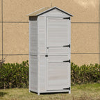 Wooden Garden Cabinet 4-Tier Storage Shed Lockable Organizer w/ Foot Pad Handle