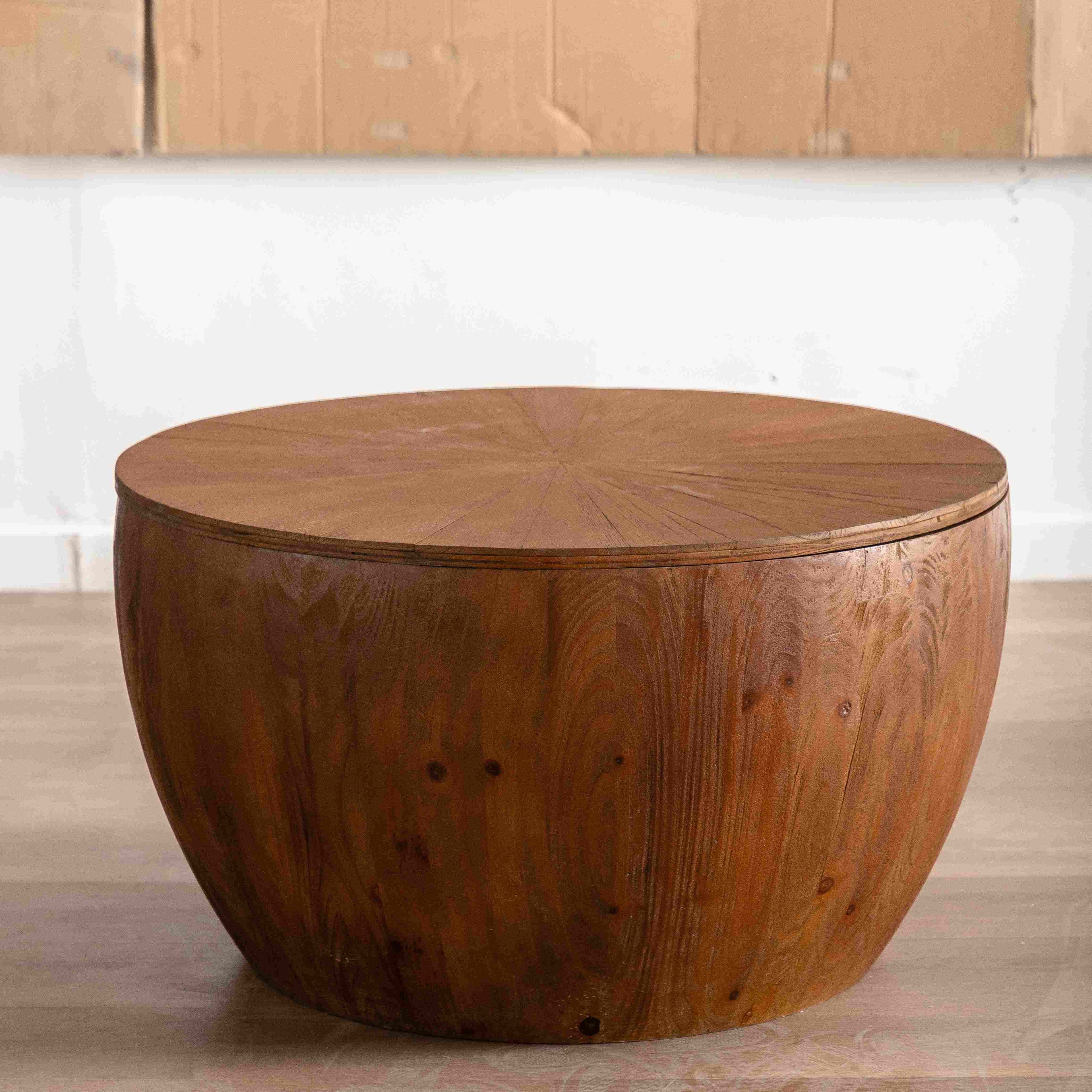 31.5" Vintage Style Bucket Shaped Coffee Table with Storage Function for Office, Dining Room, and Living Room, 31.5"x31.5"x17.72", Brown