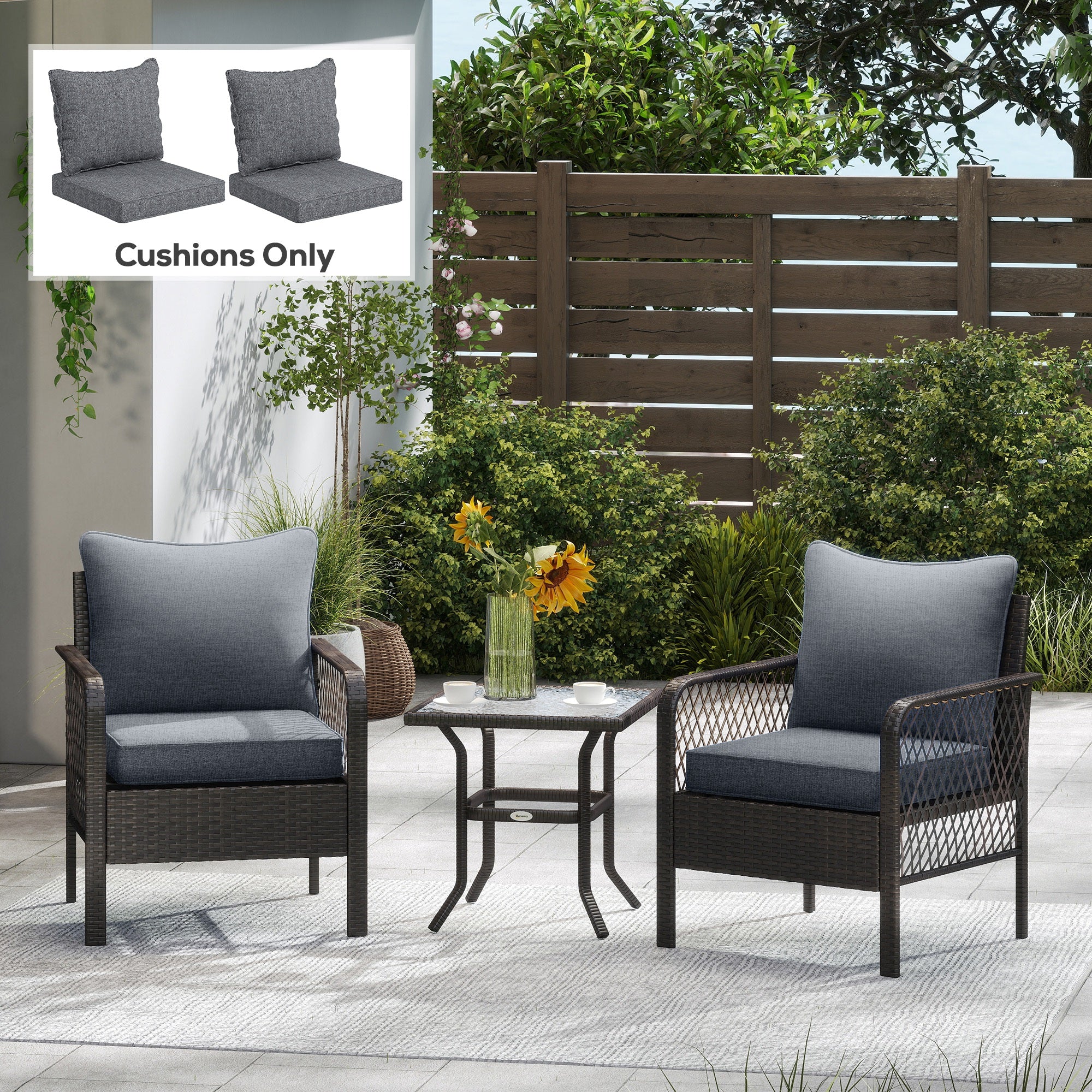 Patio Chair Cushions Set of 2 with Seat & Backrest, Fade Resistant Seat Replacement Cushion Set, Gray