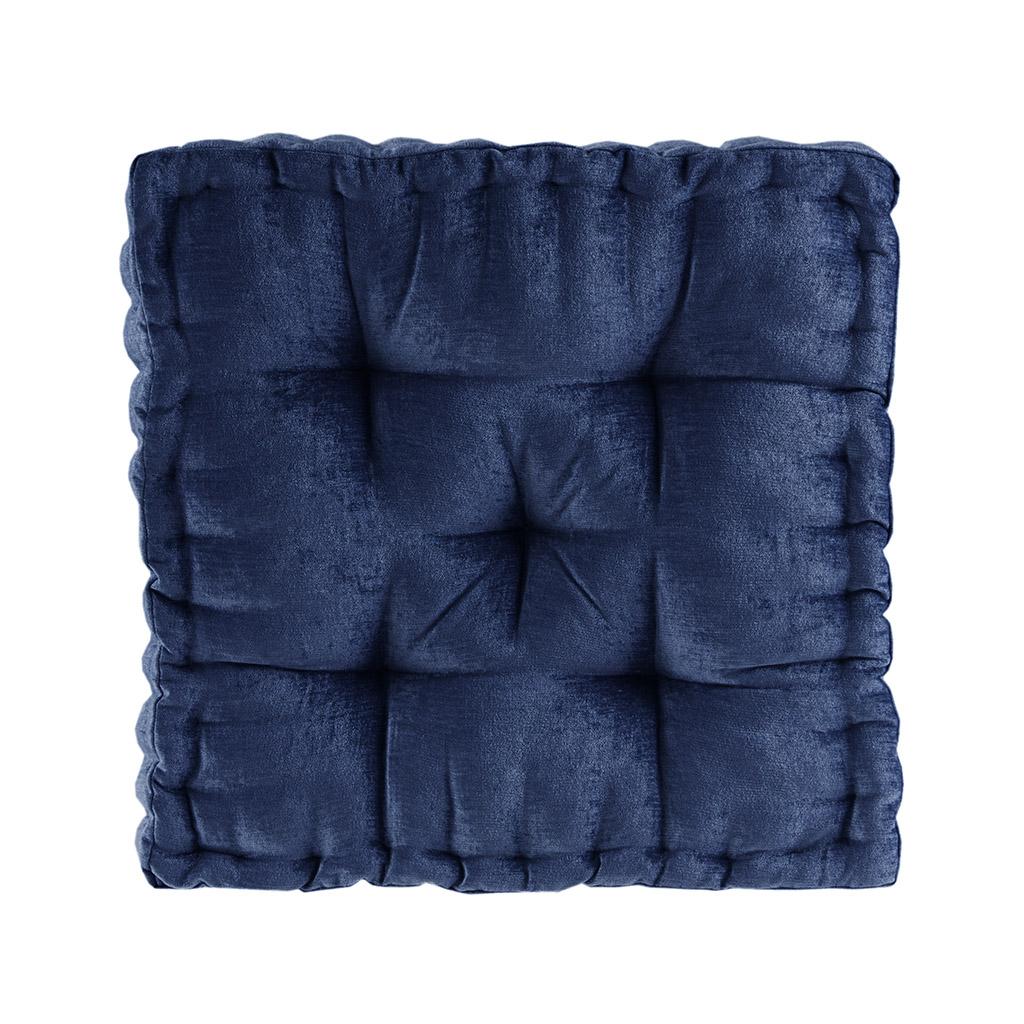 Textured Chenille Square Floor Pillow Cushion with Tufted Detailing, Scalloped Edge, Hypoallergenic 100% Polyester, 20" L x 20" W x 5" H", Navy