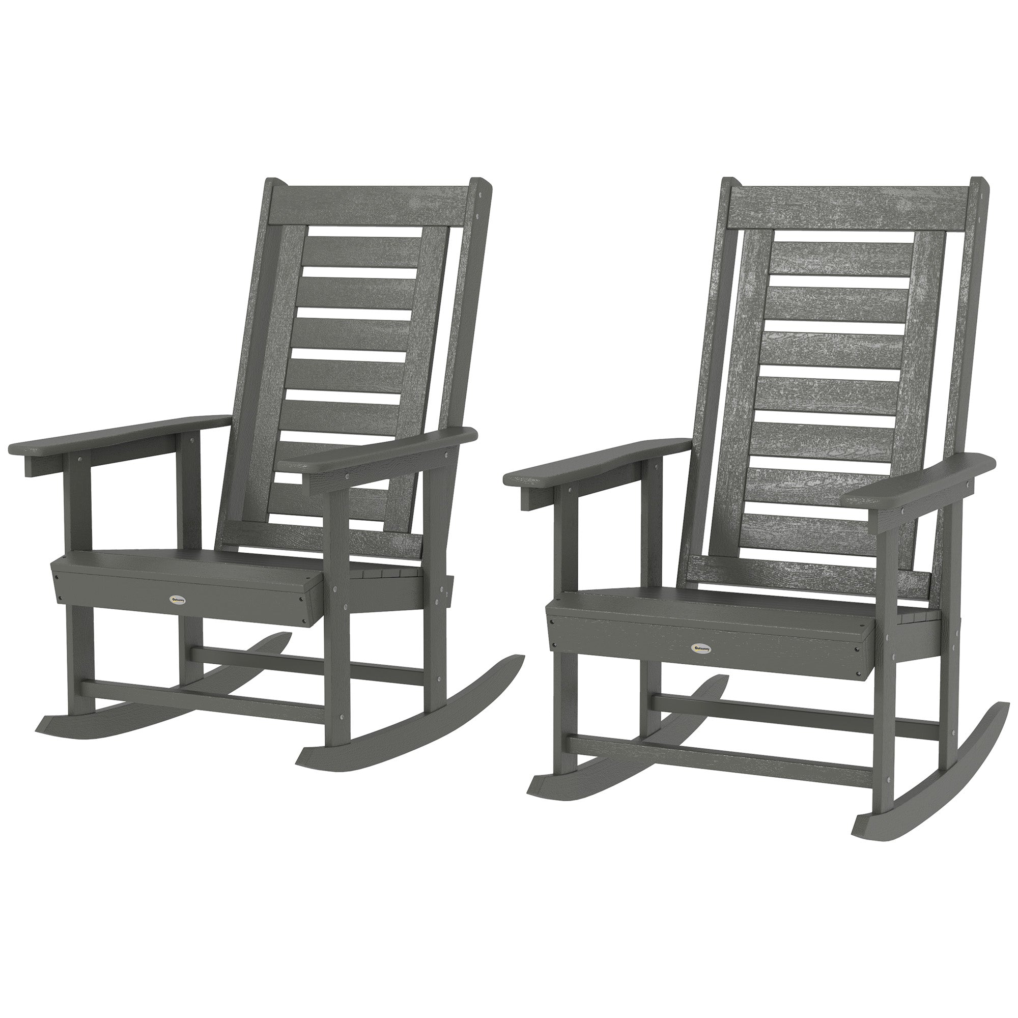 2 Pieces Outdoor Rocking Chairs, HDPE Patio Rockers with 28" High Back, Wide Armrests for Porch Backyard, Dark Gray
