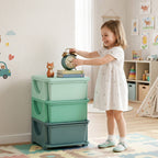 3 Tier Kids Storage Unit, Toy Organizers and Storage with 3 Drawer for Bedroom Nursery Living Room for Boys Girls Green