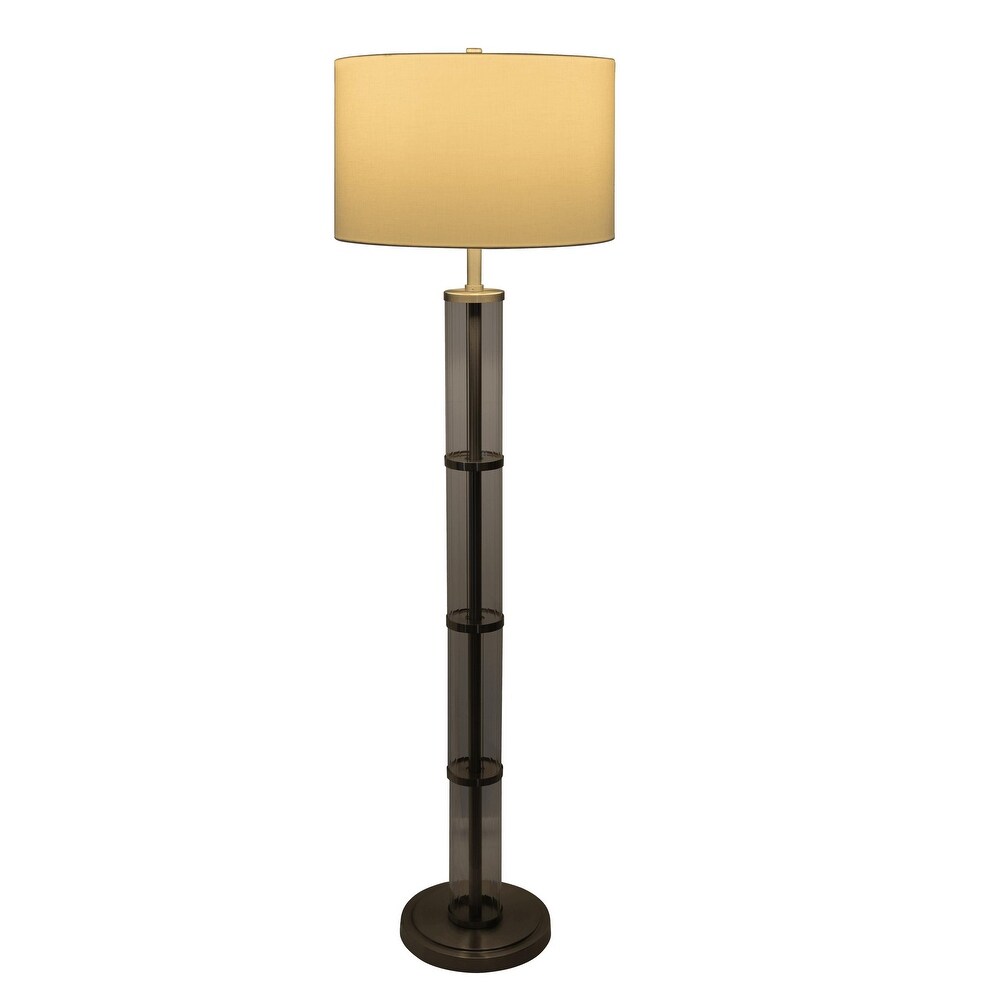 Nimbus Brushed Nickel Floor Lamp with 3-Way Rotary Switch, Clear Glass Body, Metal Base, 18" L x 18" W x 63" H, Silver Gray+White