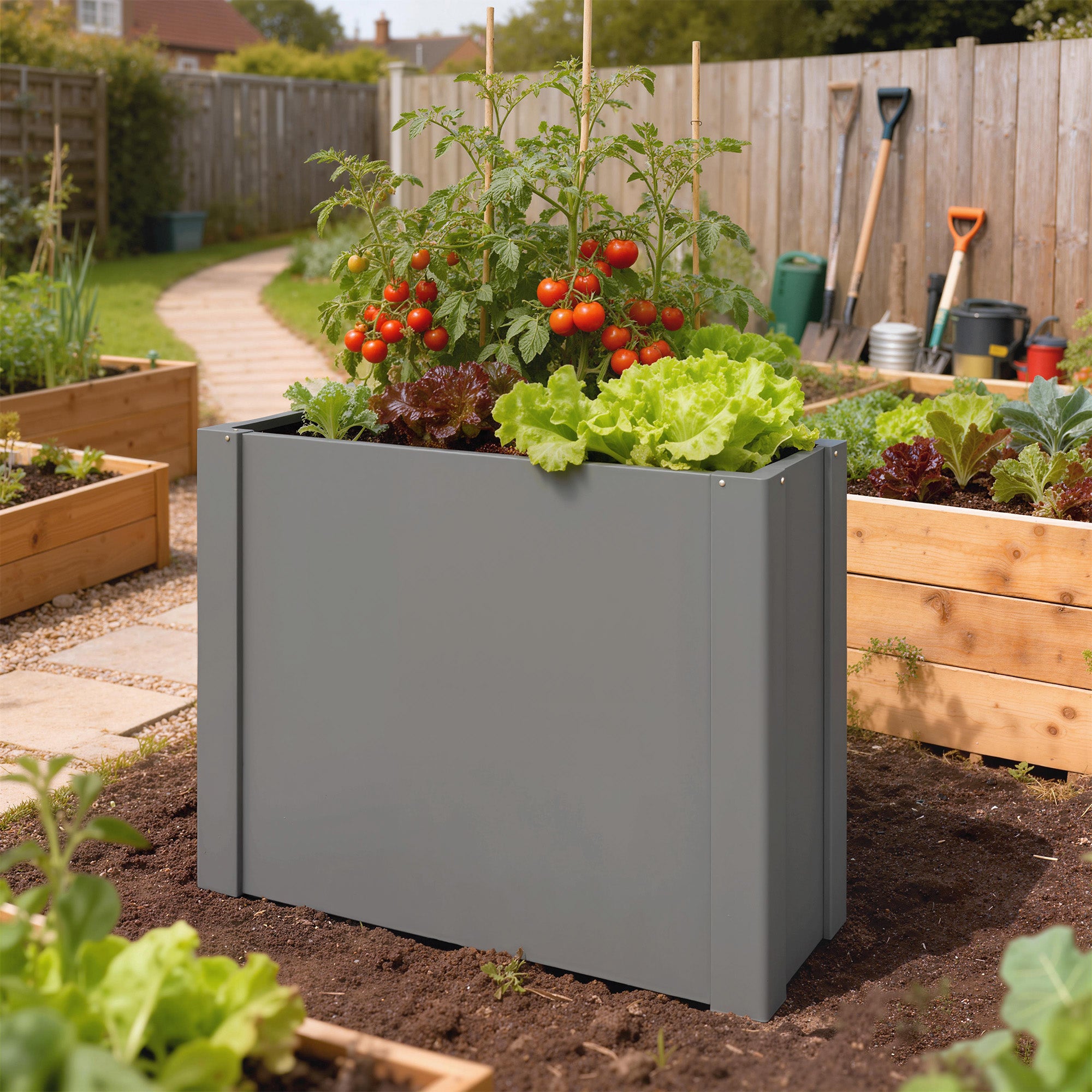 Raised Garden Bed Galvanized Planter Box Outdoor with Gloves for Gardening Vegetables, Flower, Herb, 2.6 x 1 x 2 ft, Gray