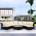 5 Piece Half-Moon Patio Sectional with Glass Table, All-Weather Wicker Sofa with Thick Cushions, 47.5" L x 27" W x 27" H, Beige