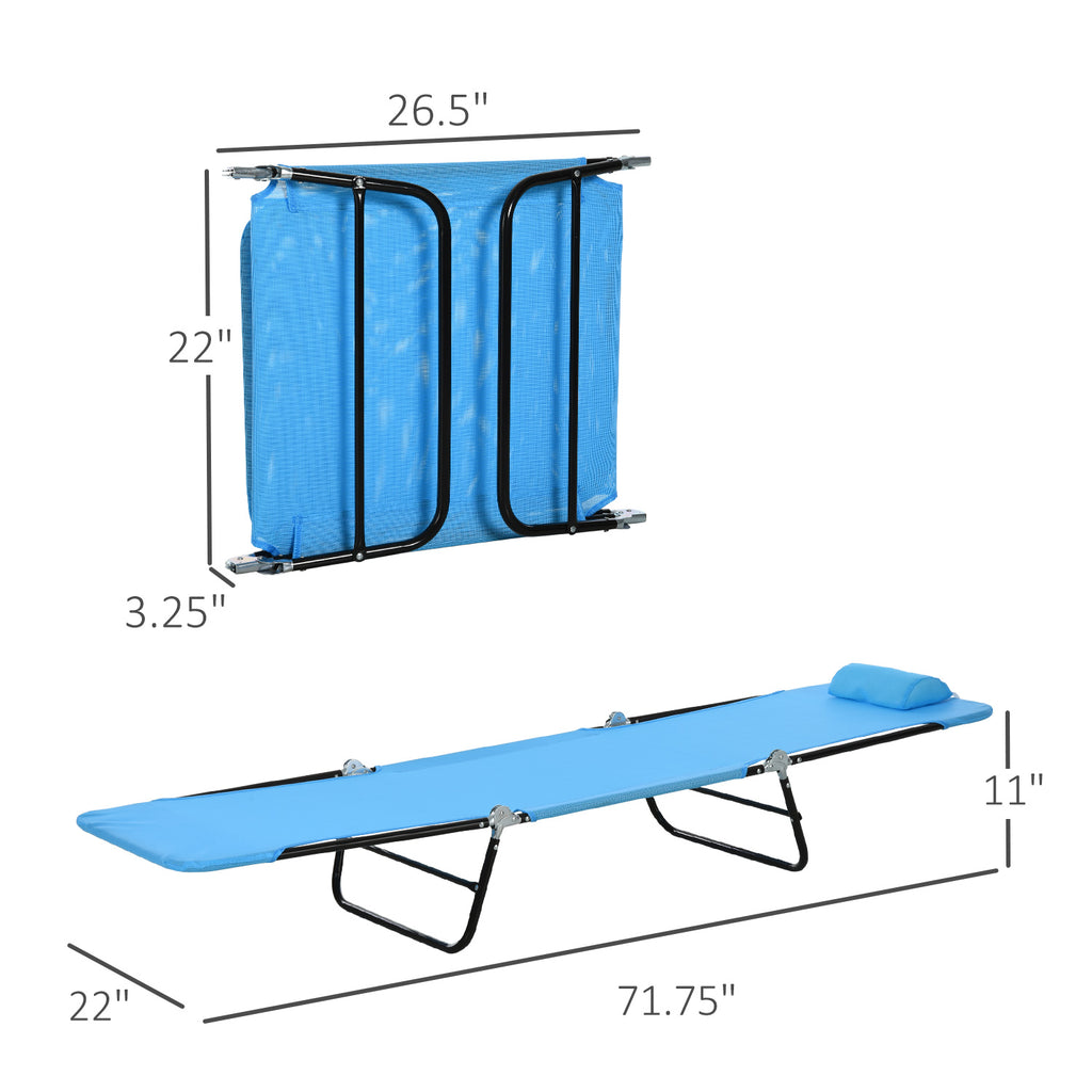 Folding Chaise Lounge Chair, Pool Sun Tanning Chair, Outdoor Lounge Chair with Reclining Back, Breathable Mesh Seat, Headrest for Beach, Yard, Patio, Blue