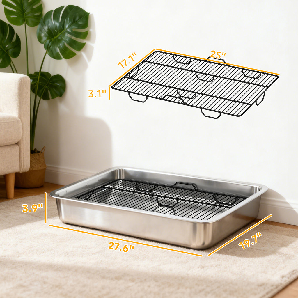 Dog Potty Tray Stainless Steel for Small and Medium Dogs, Dog Training Tray for Porch, Bathroom, Balcony, 28" x 20" x 4"