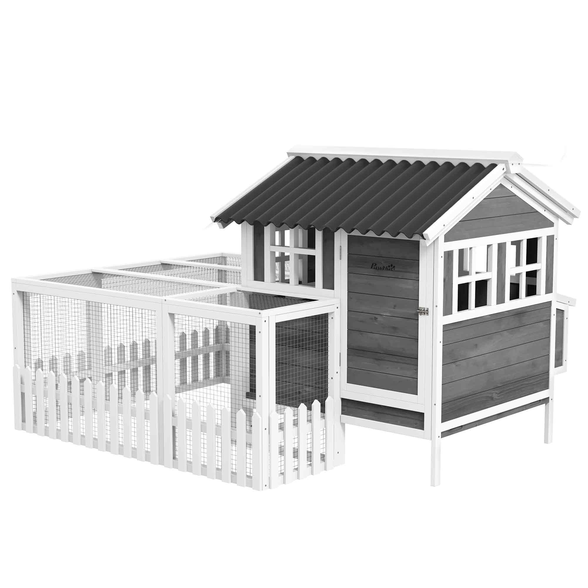 Wooden Chicken Coop with Run for 1-2 Chickens, 68" x 59" x 42"