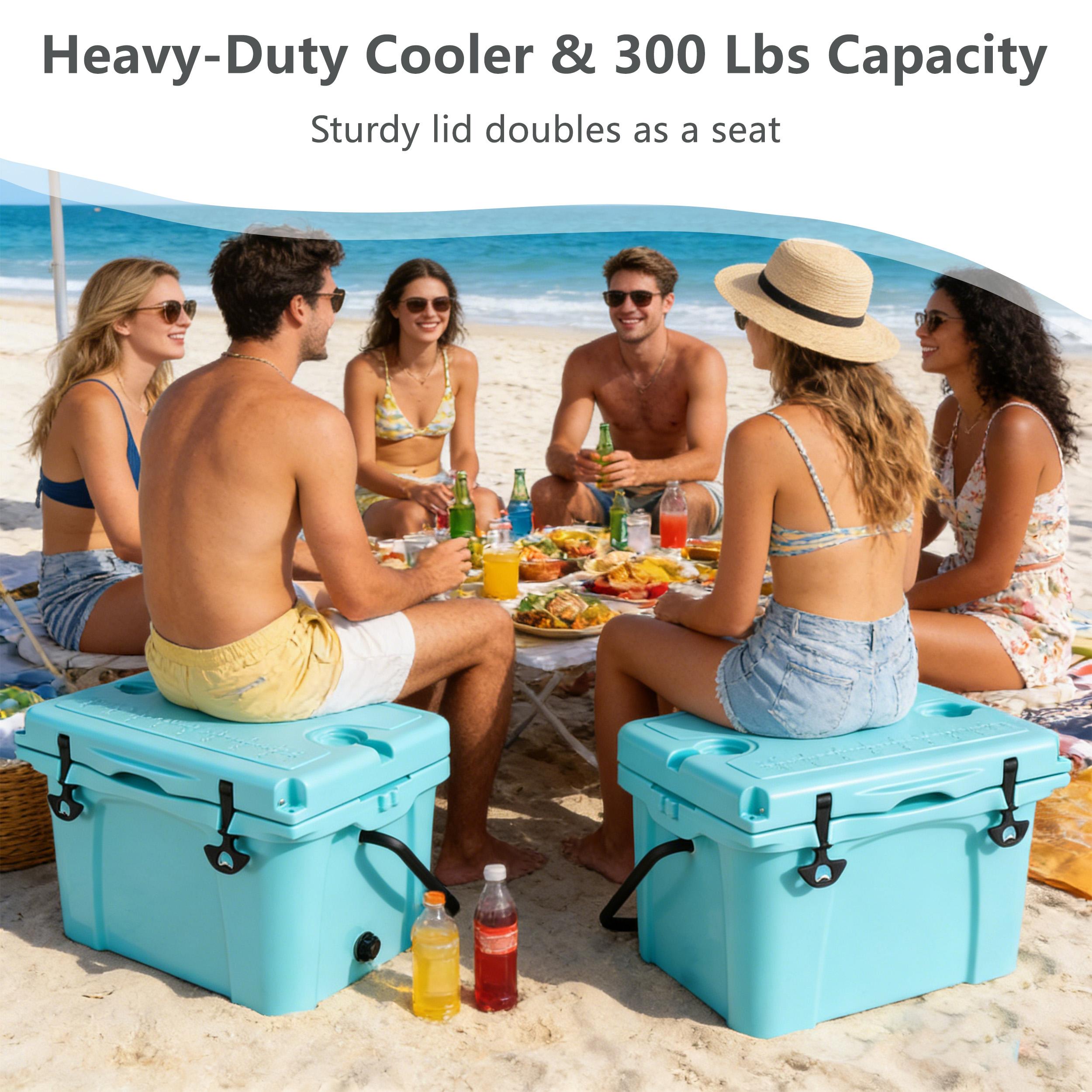25QT Portable Insulated Hard Cooler with 5-7 Day Ice Retention, Camping Cooler Box for Outdoor Use, 21.5″ L x 15.5″ W x 15.5″ H, Turquoise